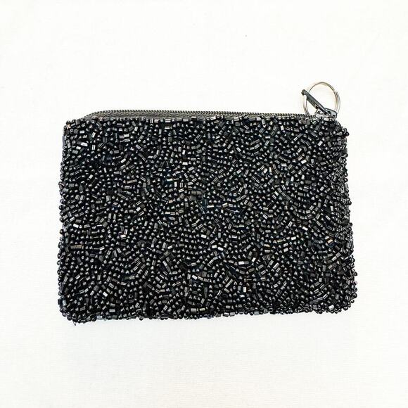 Tiana NY Style Coffee Cup Coin Purse Beaded Black Wristlet Bag - Picture 2 of 4